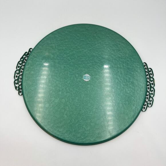 Hollywood Regency Enameled Finish Round Tray by Moire Glaze Kyes Green Vintage - Picture 9 of 9